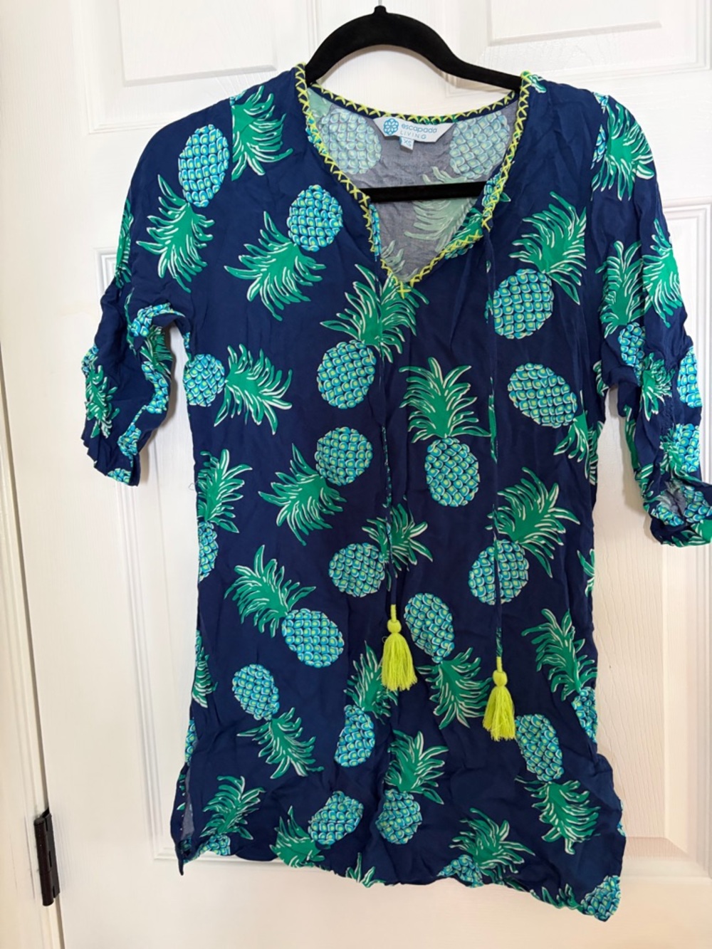 Escapada living Navy Pineapple Tassel Beach Tunic XS